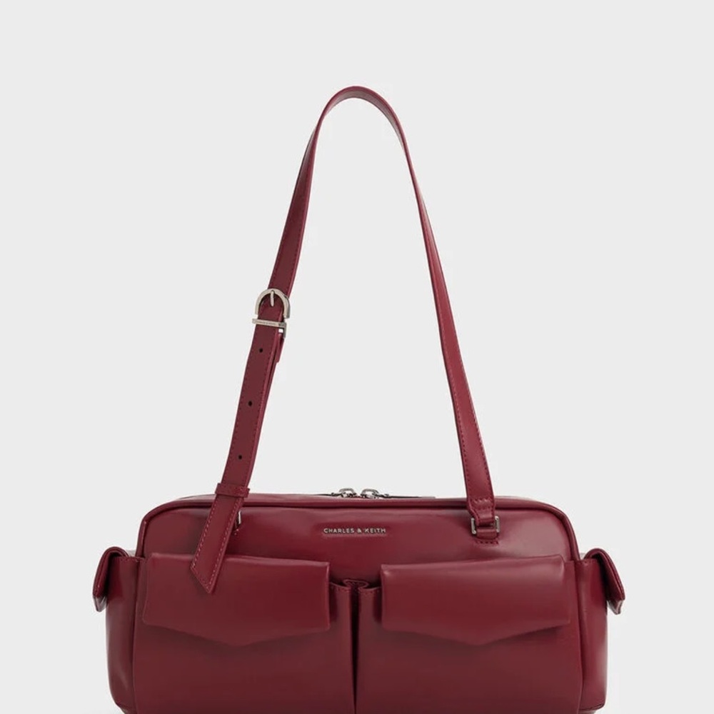 Charles & Keith Rachel Elongated Multi-Pocket Shoulder (Burgundy)